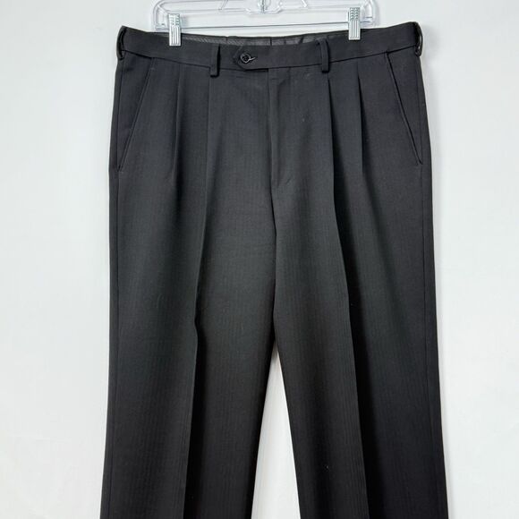 Paul Frederick Men’s 36x28 Black Pleated Dress Pants Cuffed Extended Waist - Picture 1 of 15